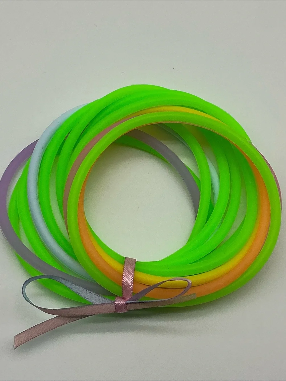 Neon Green & Pastel Rainbow 80s Barrettes & 12 Jelly Bracelets